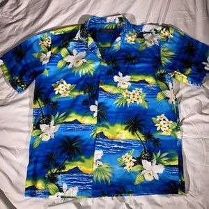 Favant Mens Blue Floral Short-Sleeve Button-Down Hawaiian Shirt